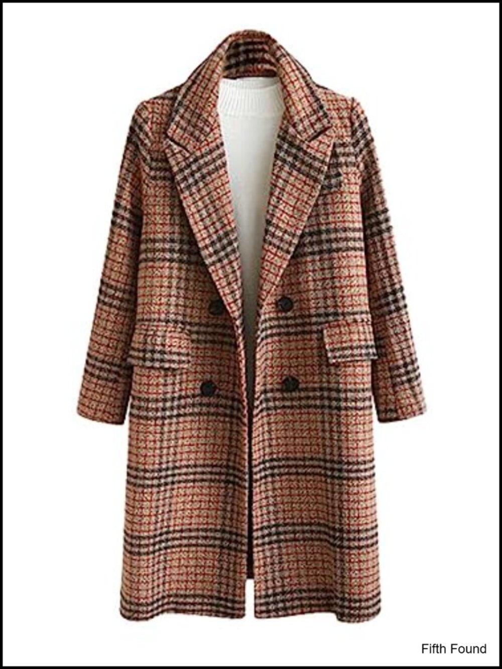 Womens Long Plaid Wool Peacoat Double Breasted Lapel Collar Winter Coat
